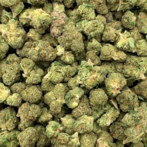 Lemon Haze THCa Flower buds with vibrant green hues, yellow pistils, and a frosty coating of trichomes.