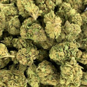Peach Cobbler THCa Flower buds with rich orange and green hues, adorned with a heavy coating of trichomes.